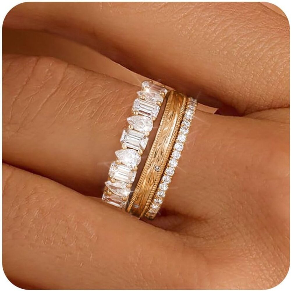 Versatile Stackable Gold Ring Set - Durable Cubic… - image 1